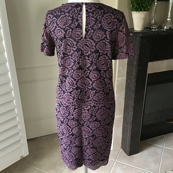 NEW Ann Taylor Dress SZ 2/XS 2-PC Top Skirt Navy Lavender Floral Lace Overlay - Picture 14 of 15